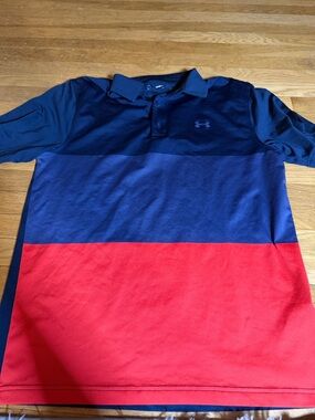 Under Armour Men's Sz M Colorblock Polo - Navy, Grey Blue & Red